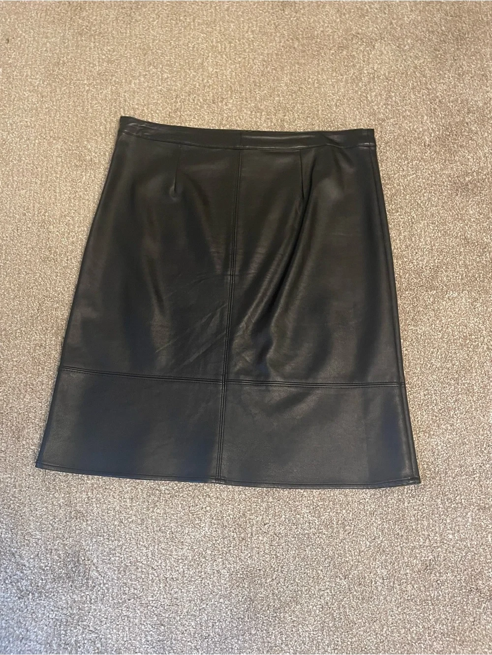 Melissa Paige Black Faux Leather A-Line  Midi Skirt Size 6